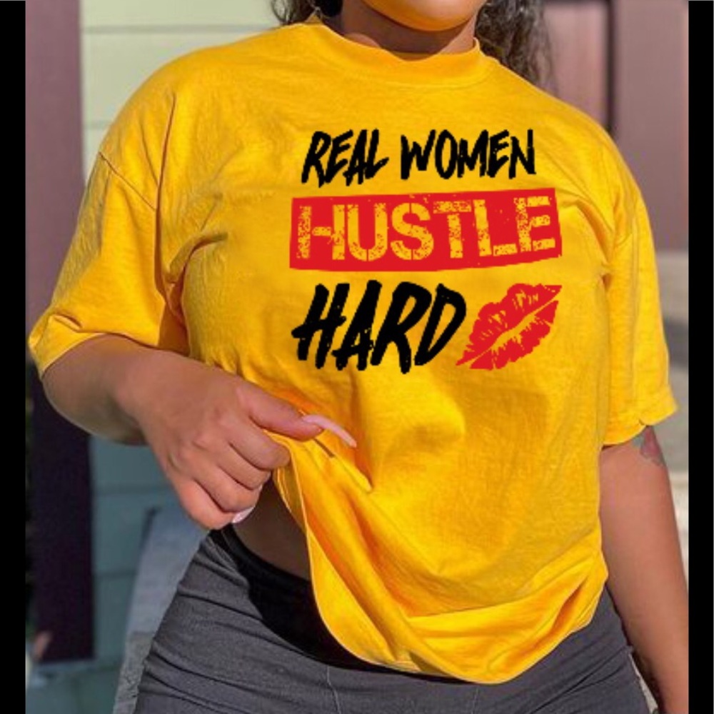 REAL WOMEN HUSTLE HARD 💋 Yellow Short Sleeve T-Shirt
